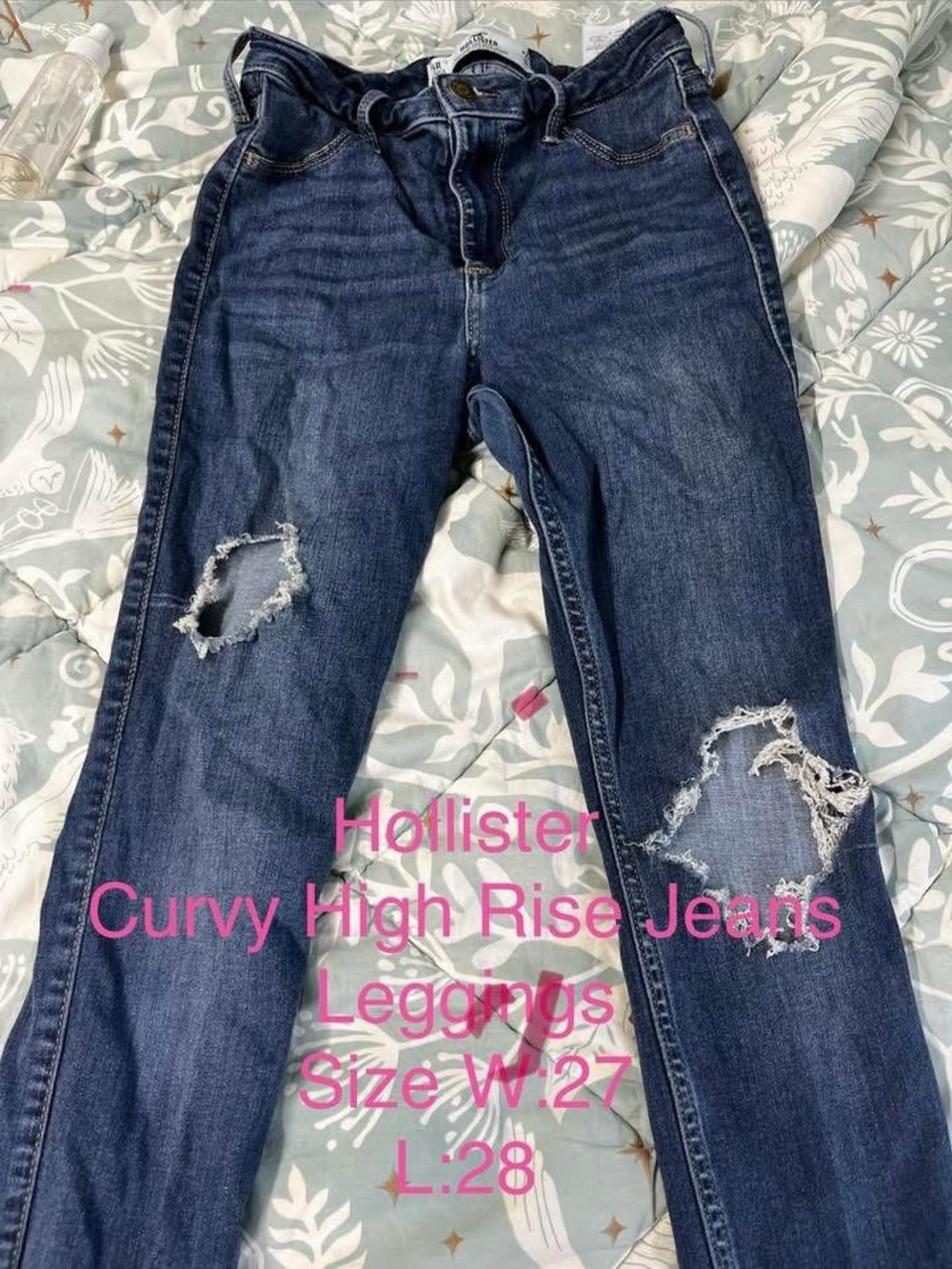 Hollister Dark Blue Curvy High-Rise Ripped Jeans